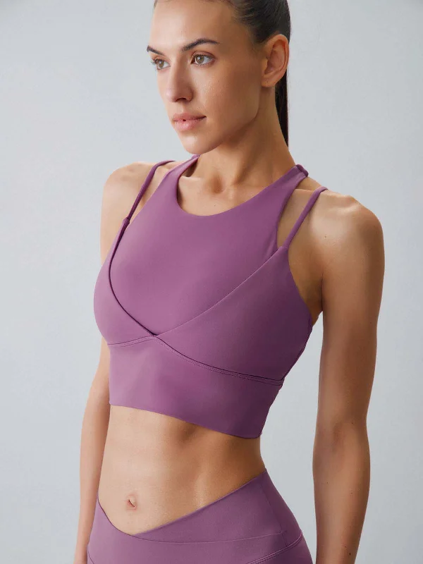 Attire Sale Purple Round Neck Sports Bra - Light Support
