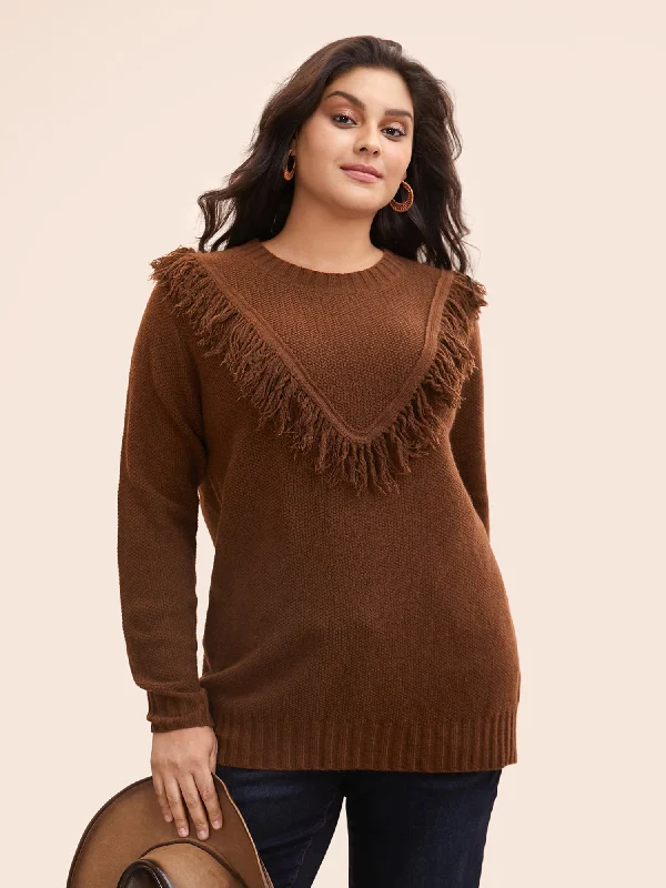 Travel Essentials Tassel-Front High Neck Pullover