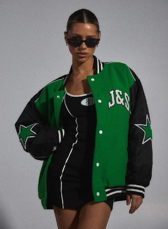 Luxury Women’s Fashion JGR & STN Hailey Letterman Bomber Jacket Green/Black