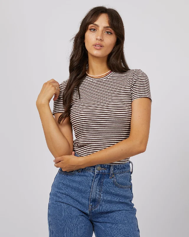 Women's Clothing Online All About Eve Rib Stripe Tee Brown