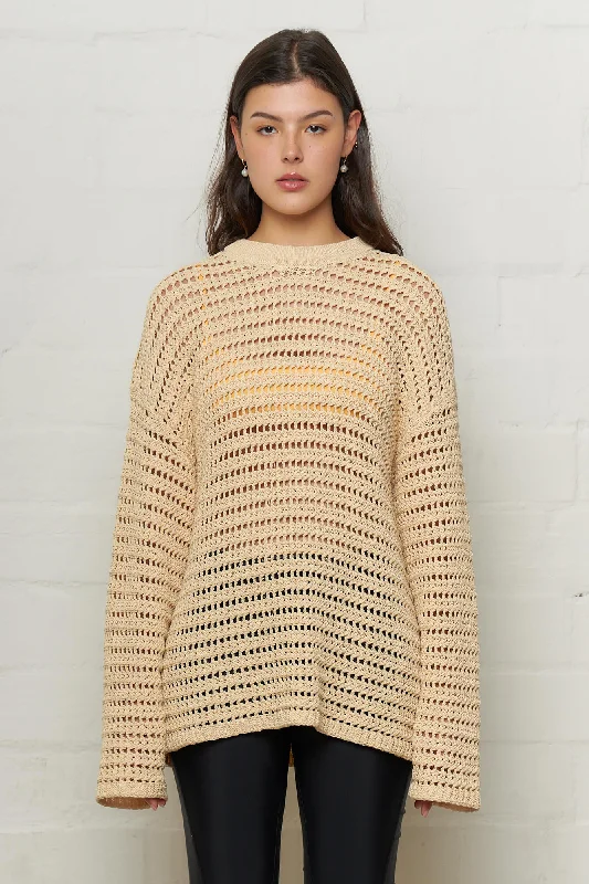 Chic Wardrobe Essentials Elton Crochet Crew-Neck Ecru