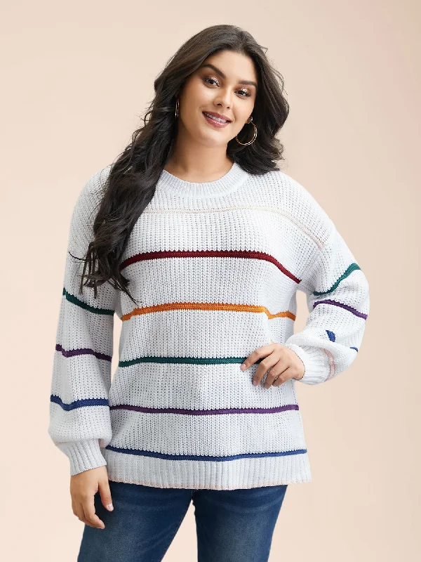 Elegant Women’s Clothing Online Multi-Color Textured Balloon Sleeve Pullover