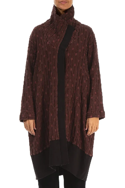 Sale On Clothing High Collar Merlot Textured Linen Jacket