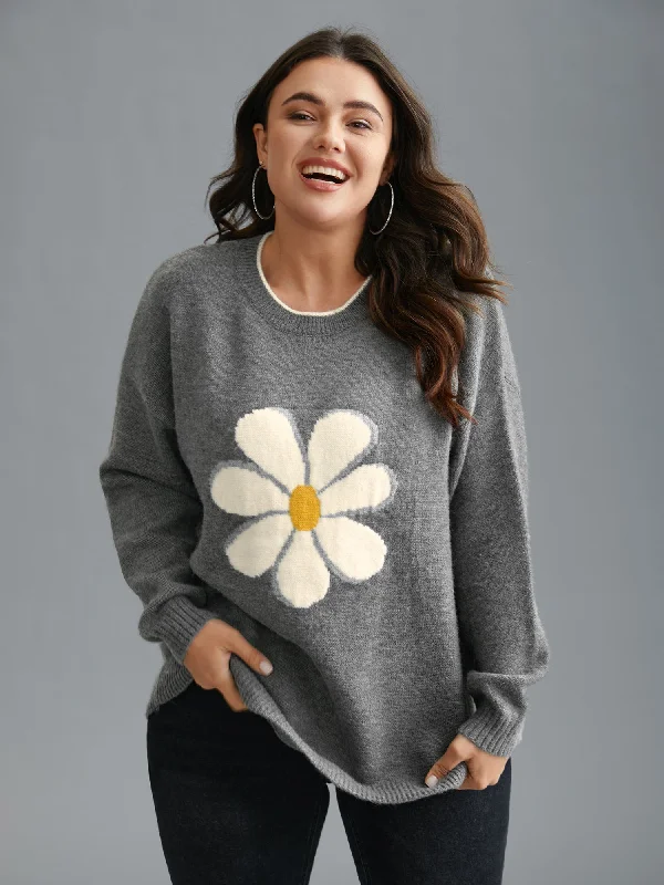 Bundle Offer Floral Textured Crew Neck Pullover