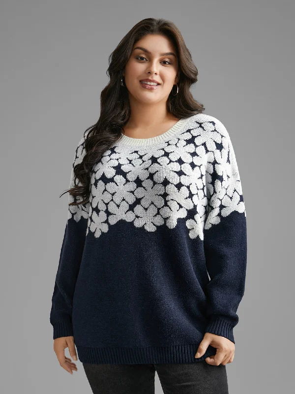 Stylish Loungewear for Women Floral Contrast Patchwork Drop Shoulder Pullover