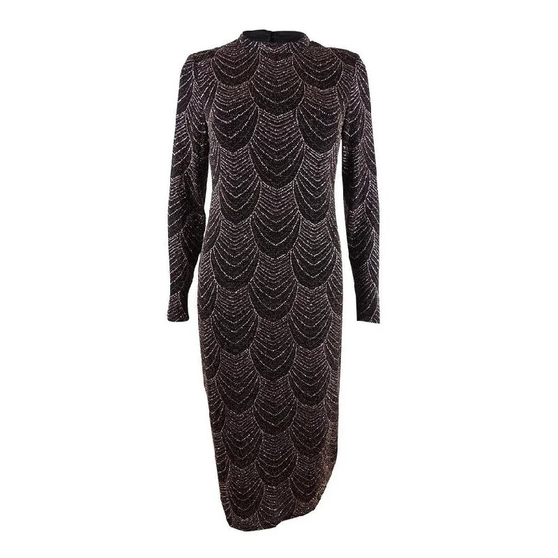 Clothes Women Nine West Women's Embellished Mock-Neck Midi Dress (2, Black/Bronze Multi) Clothes Women Nine West Women's Embellished Mock-Neck Midi Dress (2, Black/Bronze Multi)
