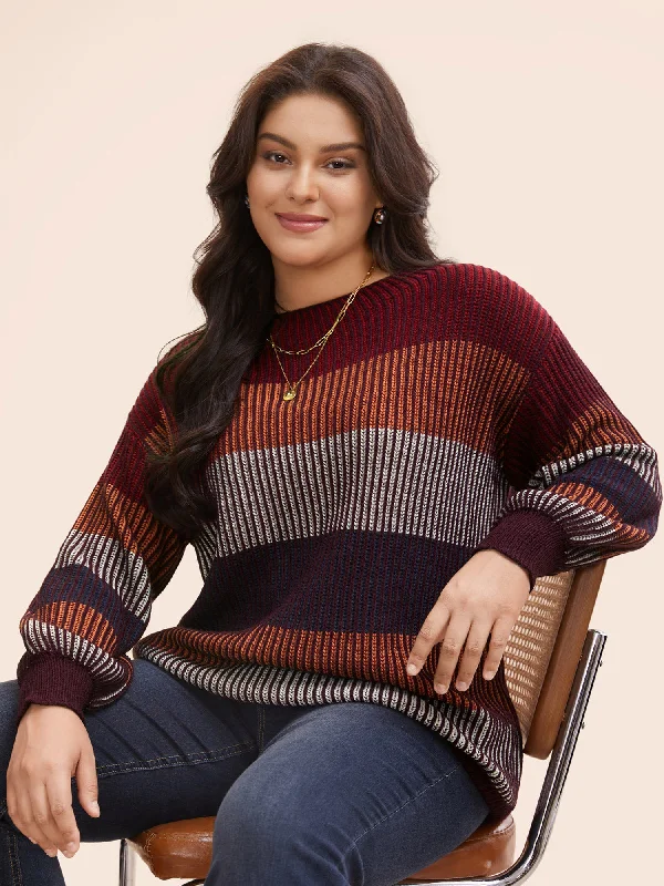 Chic Women’s Clothing Textured Striped Contrast Patchwork Pullover