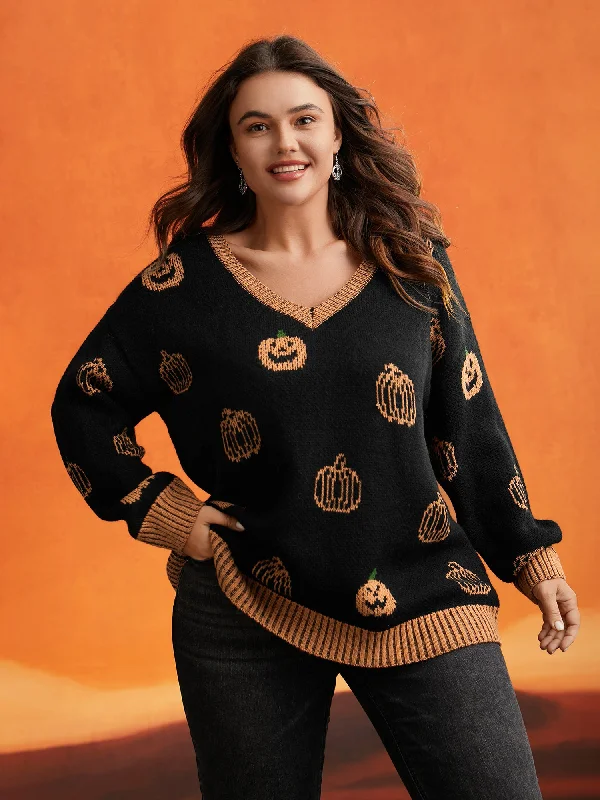 Massive Savings Pumpkin Patch Contrasting Color Hemline Pullover