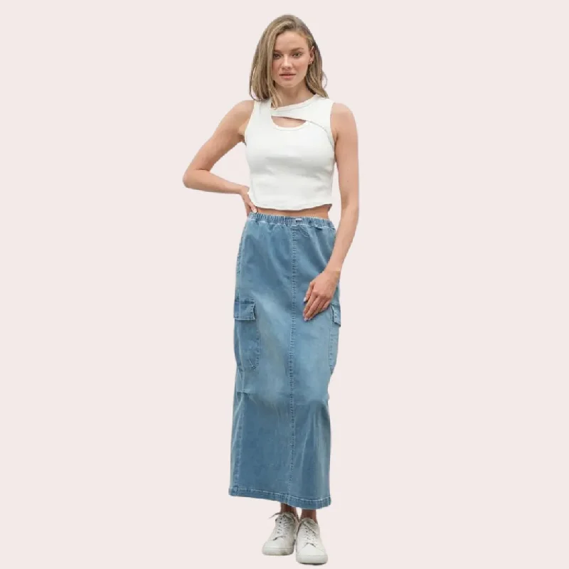 Casual and Comfortable Outfits Denim Cargo Maxi Skirt