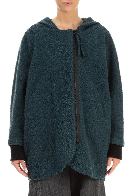 Browse Our Top Products Hooded Teal Plush Wool Cotton Zip Jacket