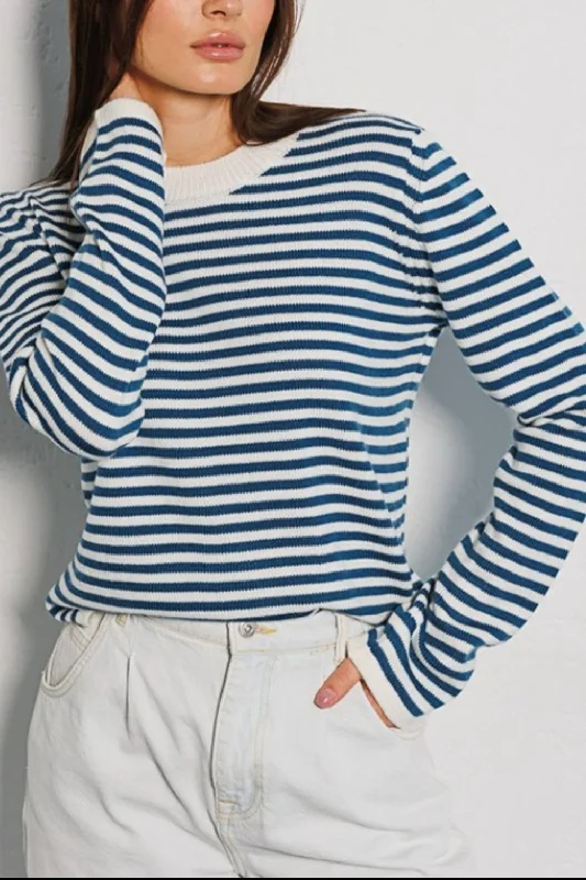 Stylish Everyday Clothing Striped Round Neck Long Sleeve Sweater