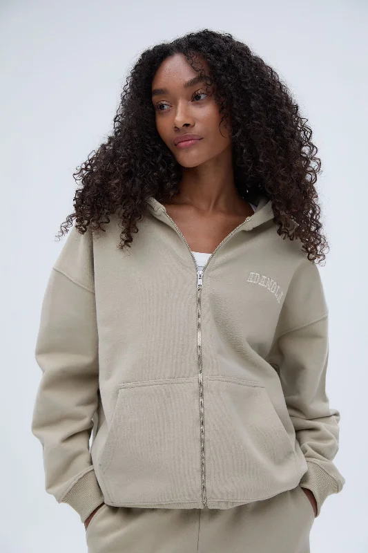 Women's Clothing Boutique Varsity Oversized Full Zip Hoodie - Sand