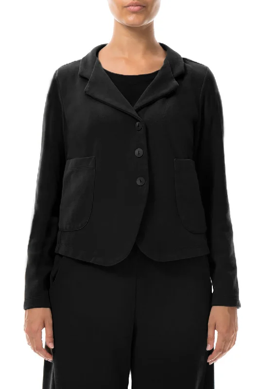 Redefining Women's Fashion Buttoned Black Cotton Jersey Jacket