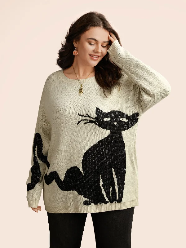 New Arrival Discount Mystic Cat Knit Crew Neck Pullover