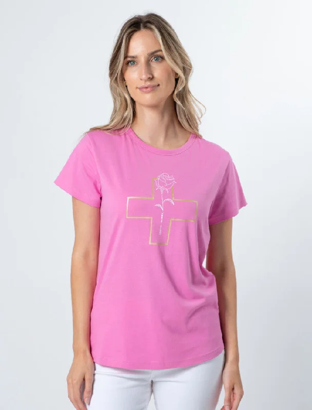 Outfits For Girls Stella + Gemma T-Shirt Bubblegum White Rose Gold Cross