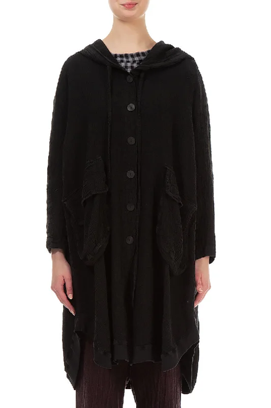 Absurdly Cheap Sale Hooded Oversized Black Linen Viscose Jacket