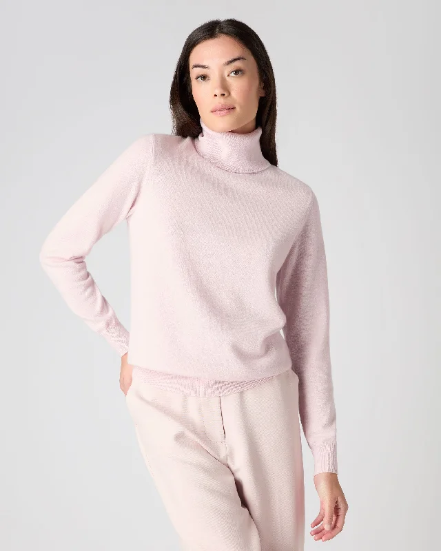 Fashionable Women’s Wardrobe Women's Luna Roll Neck Cashmere Jumper Quartz Pink