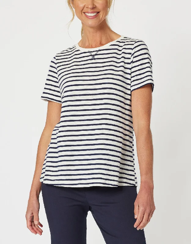 Elegant Women’s Fashion Classic Stripe Tee - Navy