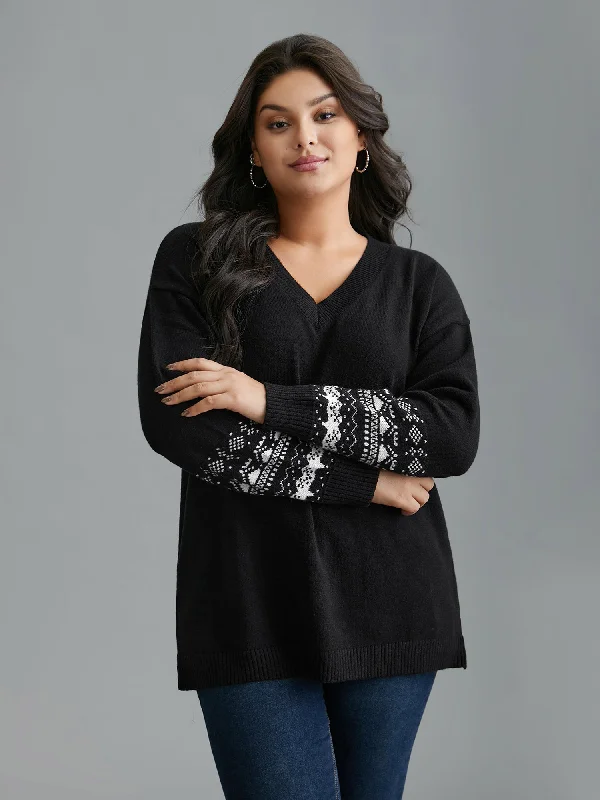 Trendy Women’s Apparel for All Seasons Supersoft Essentials Jacquard Sleeve Side Slit Pullover