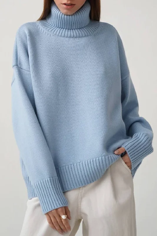 Casual Fashion for Women Turtle Neck Dropped Shoulder Sweater