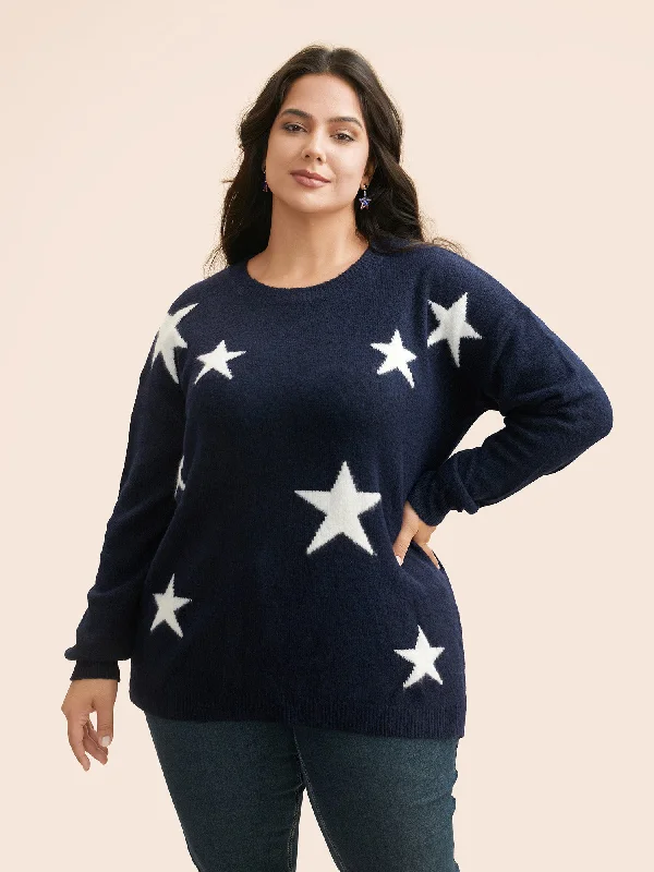 Style Your Wardrobe Star Jacquard Crew Neck Pullover