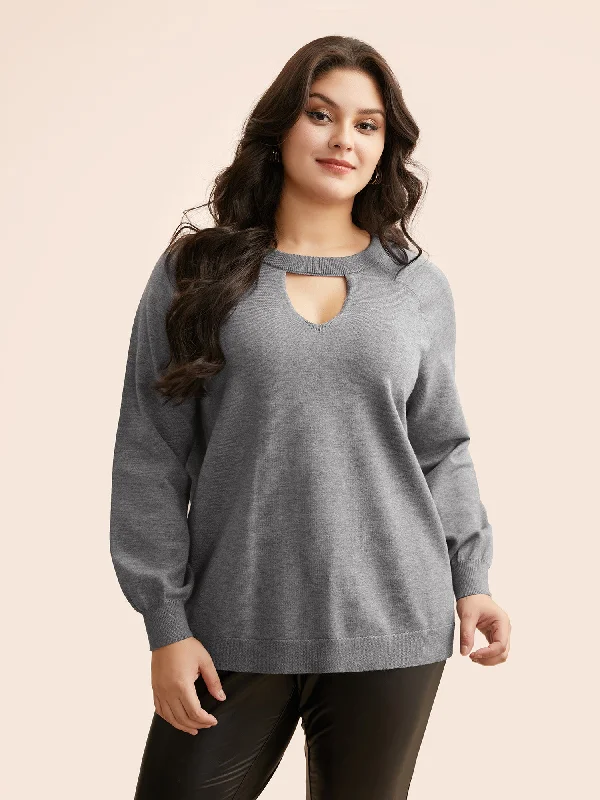 Crazy Price Slashing Plain Keyhole Puff Sleeve Pullover