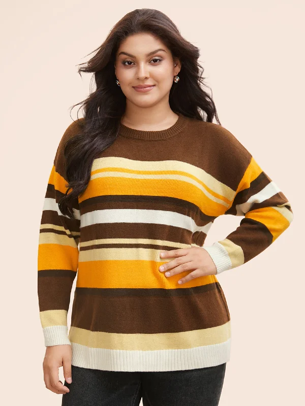 Shop Our Looks Contrast Striped Drop Shoulder Sleeve Pullover