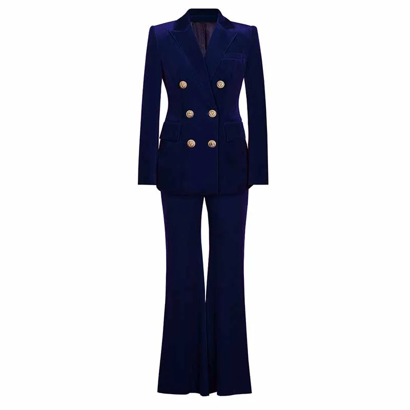 Women's Urban Fashion Women's 2pcs Suit Velvet Blazer Pant Set