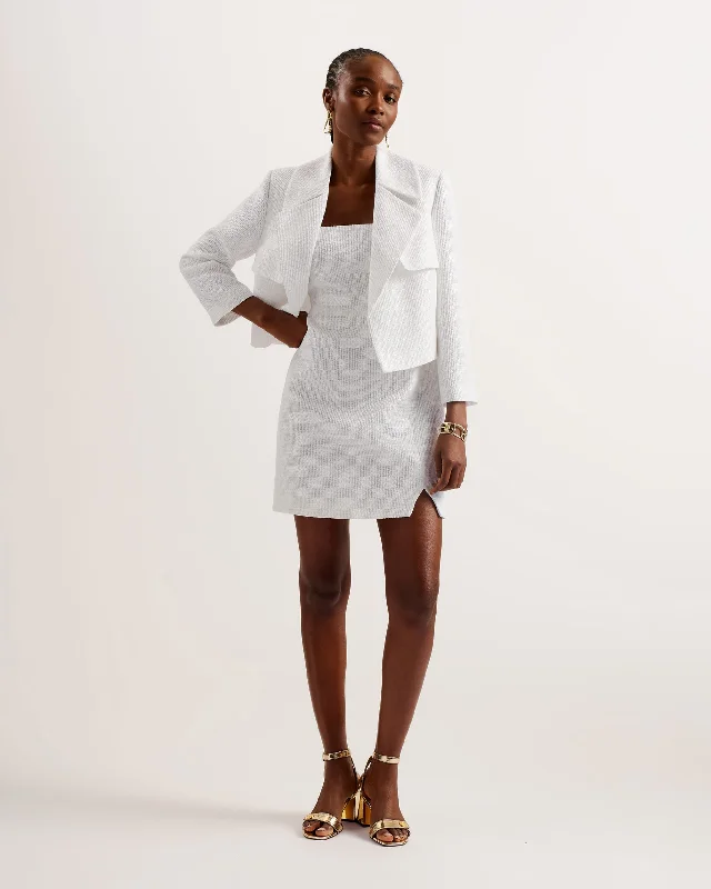 Women Wear Online Shiroi Cropped Woven Tailored Jacket White