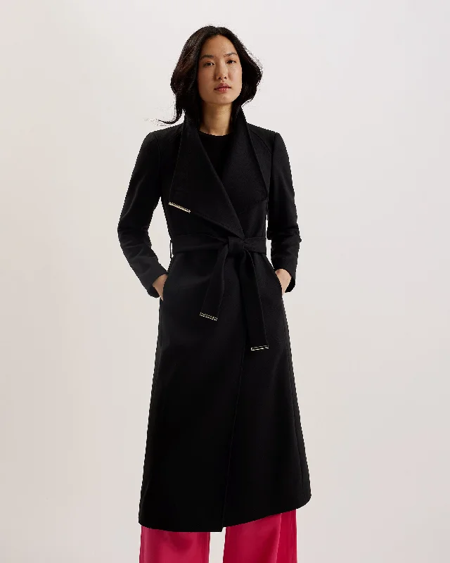 Extreme Clearance Deals Rosell Long Length Wool Wrap Coat Black