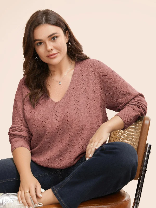 Affordable Online Boutiques Texture V Neck Lightweight Pullover