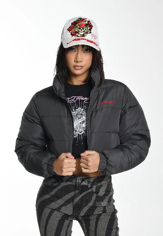 Clothes For Woman Womens Drag-Rose Cropped Puffa Jacket - Grey