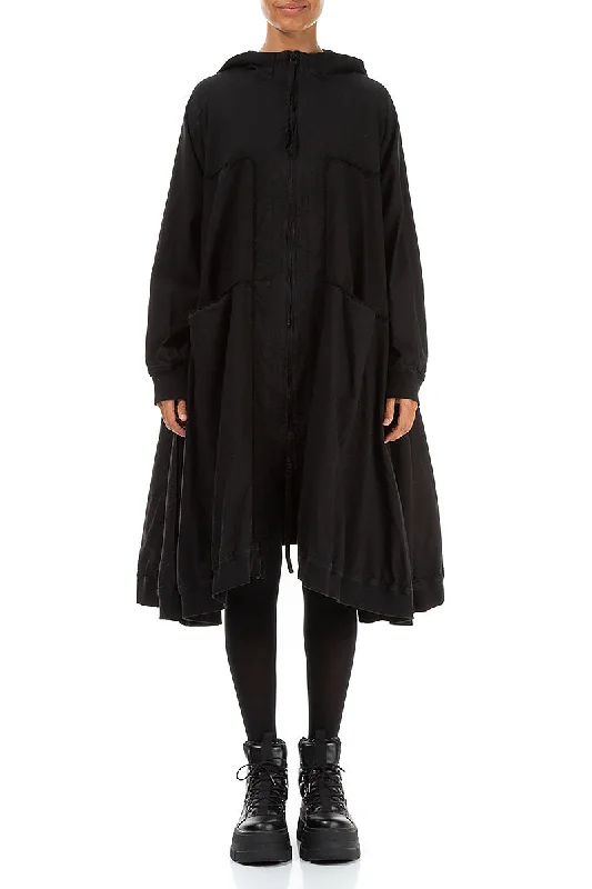 Women's Clothing Brands Oversized Black Cotton Swing Coat