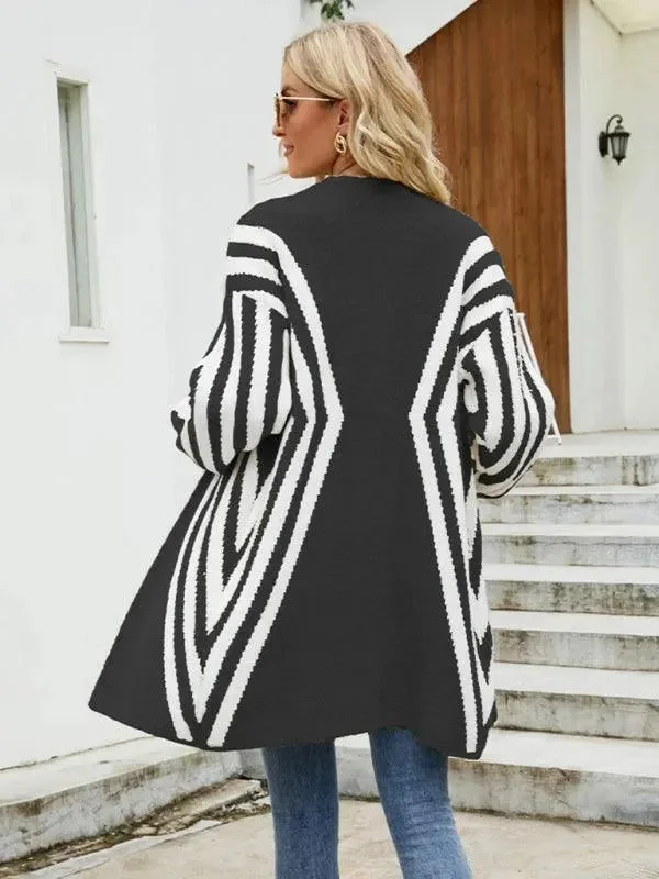 Massive Savings V-Neck Diamond Stripe Cardigan Sweater