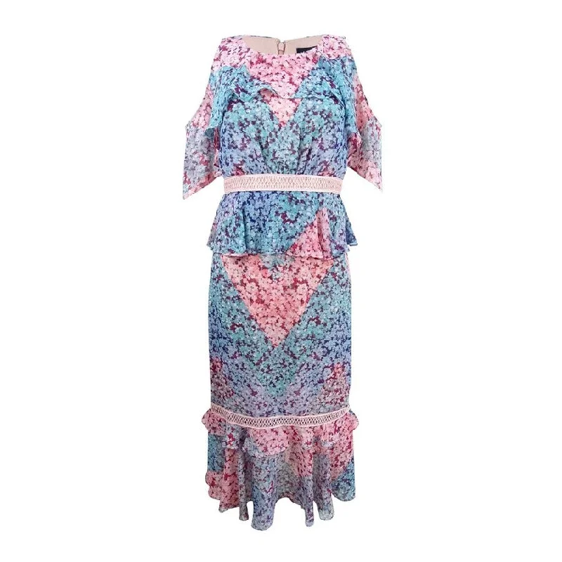 Online Boutique Stores JAX Women's Printed Cold-Shoulder Midi Dress 2, Pink/Blue Pastel Online Boutique Stores JAX Women's Printed Cold-Shoulder Midi Dress 2, Pink/Blue Pastel
