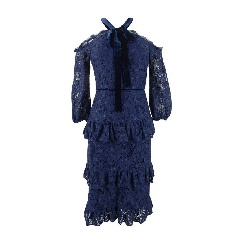Online Clothing Boutiques Aidan Mattox Women's Halter Tiered Lace Cold Shoulder Midi Dress Online Clothing Boutiques Aidan Mattox Women's Halter Tiered Lace Cold Shoulder Midi Dress