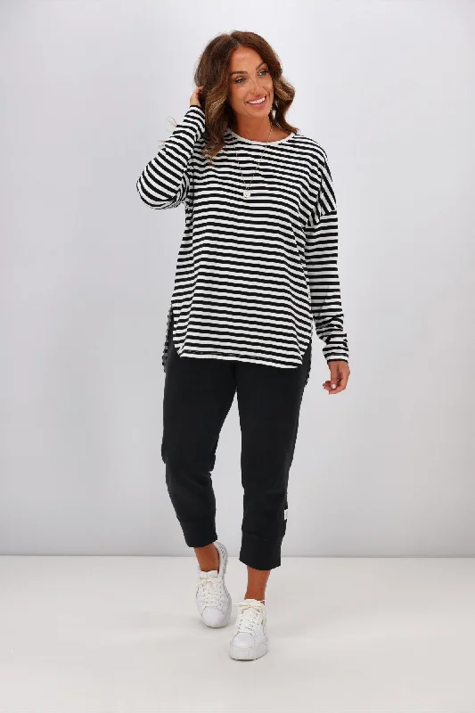 Trendy Attire For Her Elm Lauren L/S Tee Black & White Stripe