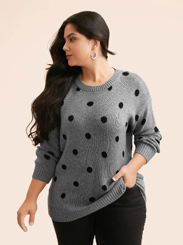 Contemporary Women’s Clothing Polka Dot Drop Shoulder Sleeve Pullover