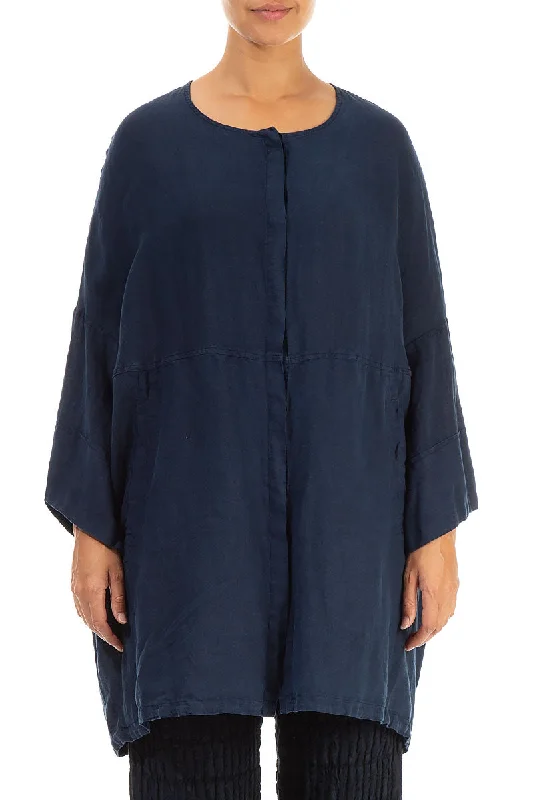 Season Offer Boxy Navy Linen Jacket