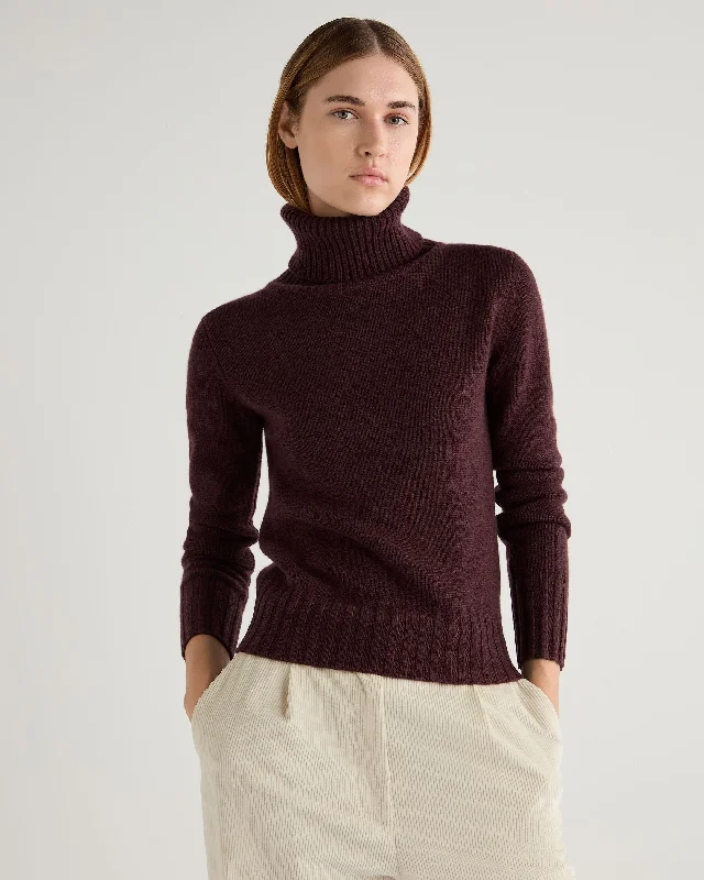 Chic Casual Wardrobe Essentials Women's Hazel Chunky Roll Neck Cashmere Jumper Claret Red