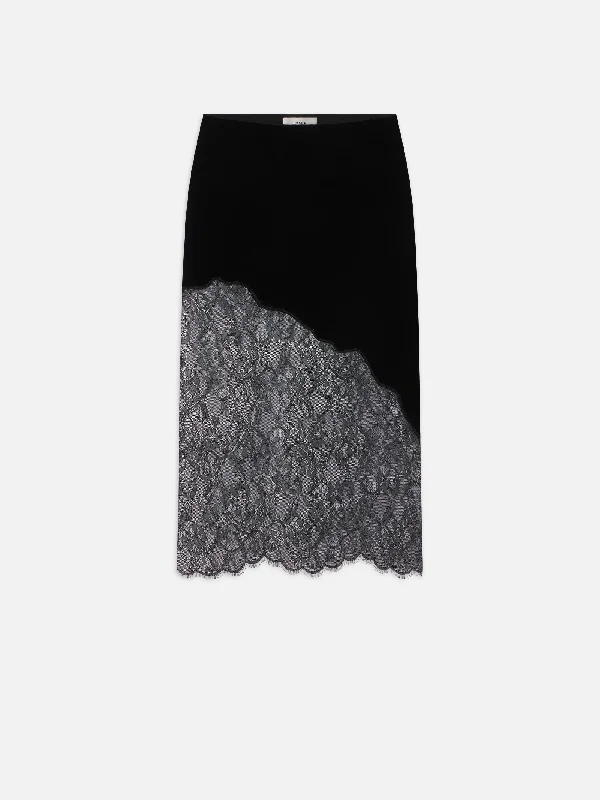 Chic Trends Unveiled Velvet Lace Skirt -- Black