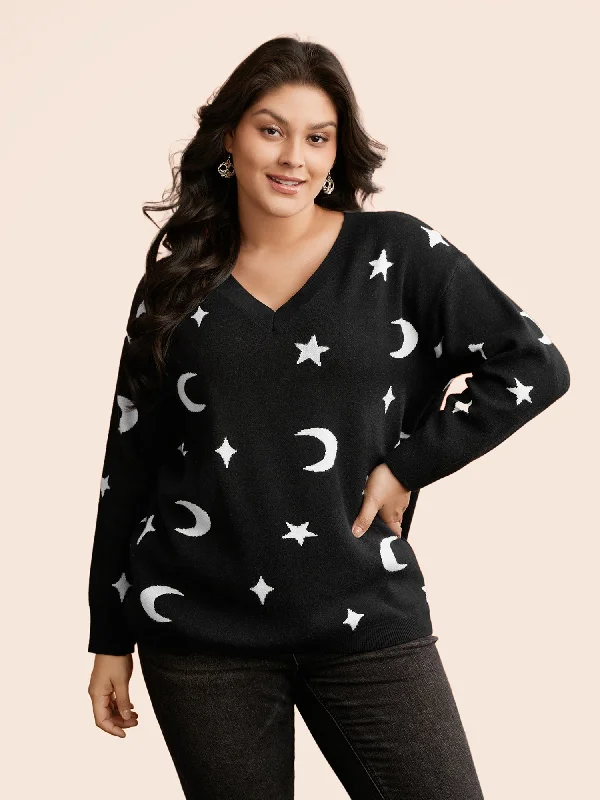 Women’s Clothing for All Occasions Supersoft Essentials Celestial Jacquard V-Neck Pullover