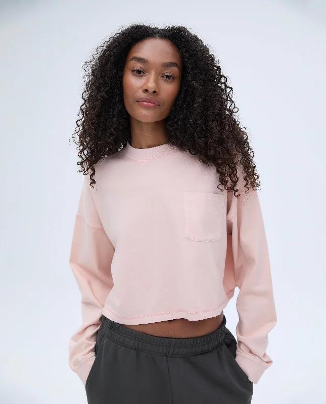 Plus Size Women’s Fashion and Clothing Long Sleeve Pocket T-shirt - Blush Pink