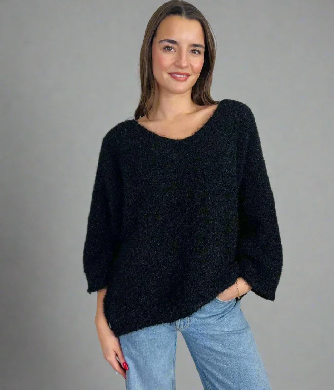 Best Sellers Black Textured V Neck Jumper