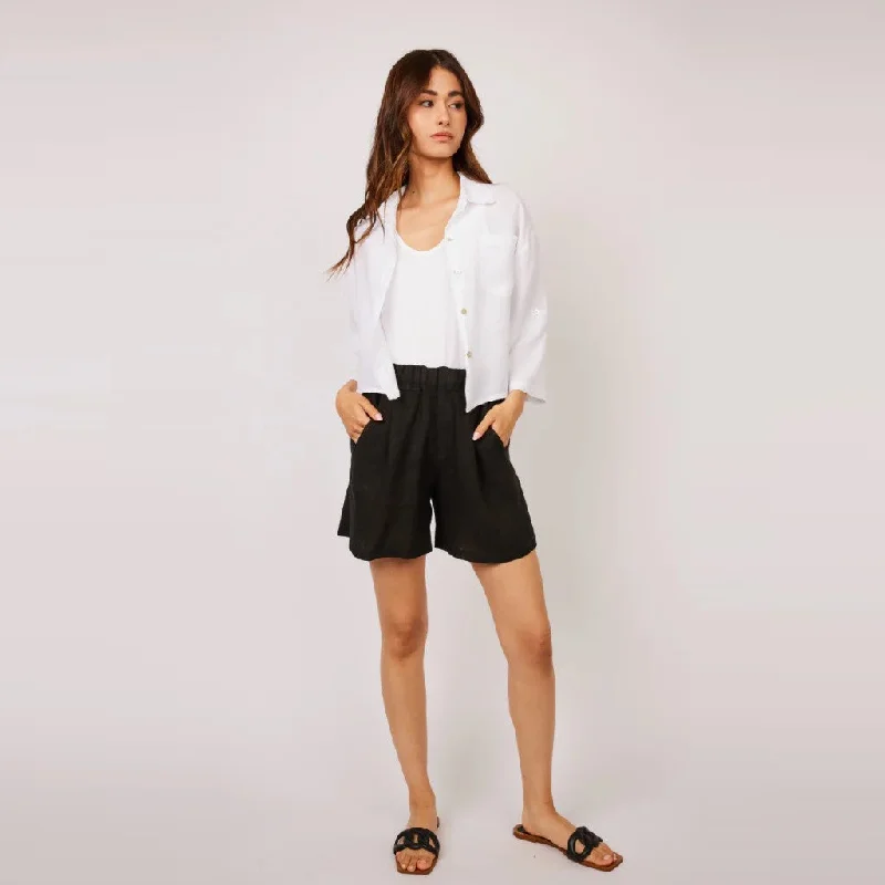 Comfortable Women’s Outfits Linen Shorts (Black)