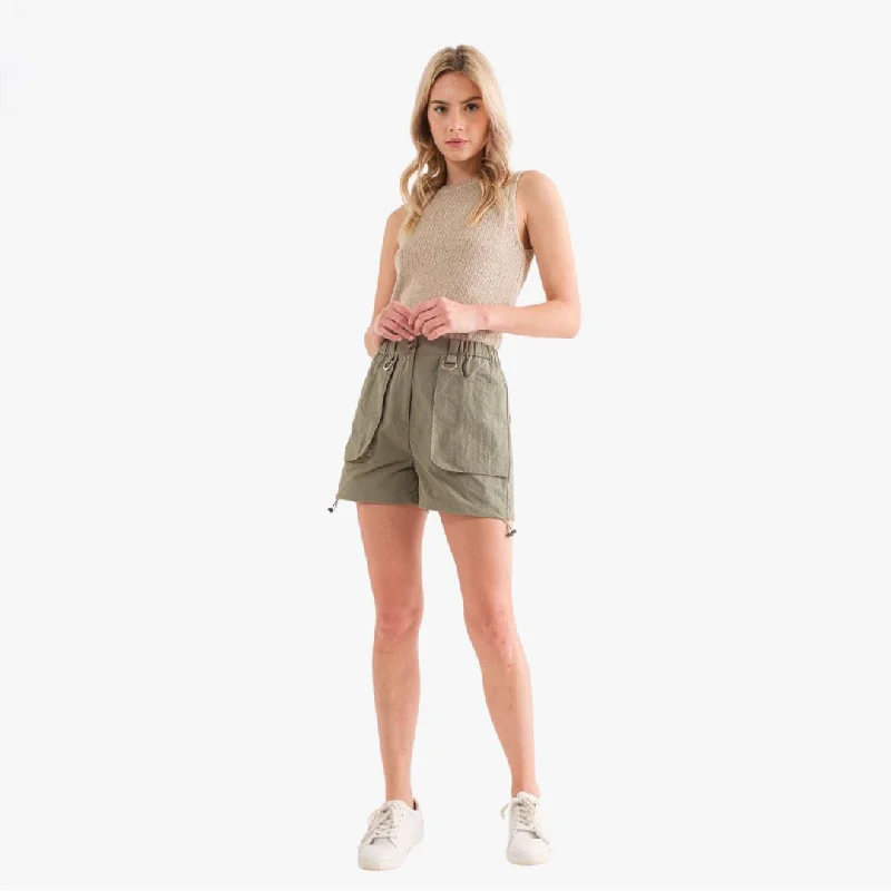 Women’s Street Style Casual Wear Woven Cargo Shorts (Olive)