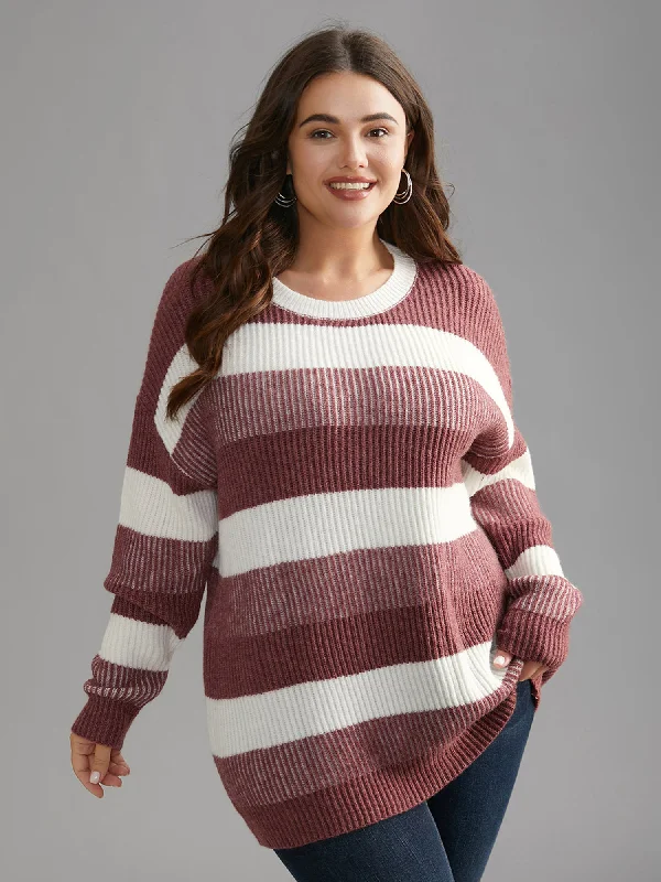 Flash Discount Color Block Round Neck Texture Pullover