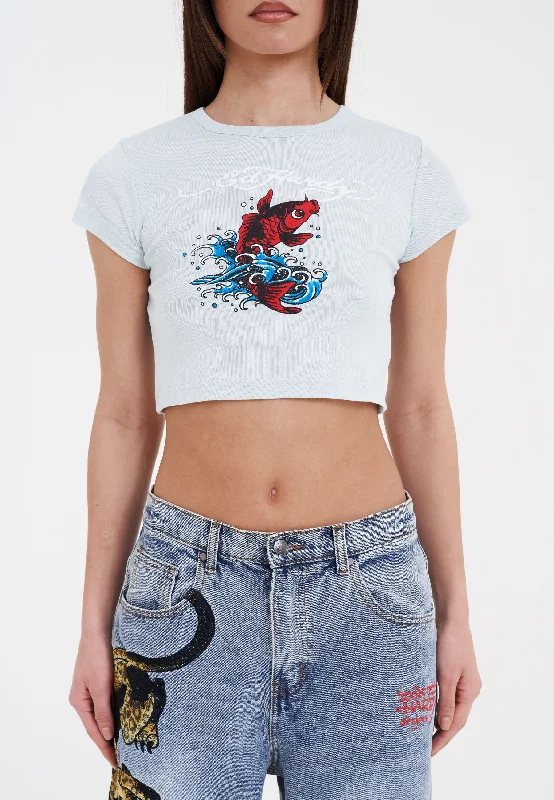 Comfortable Casual Wear Womens Koi-Baby T-Shirt - Blue