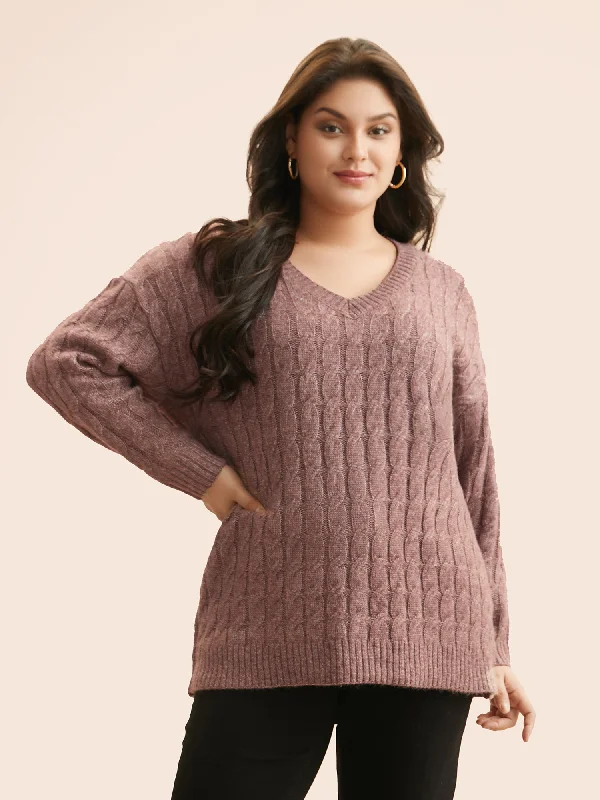 Chic Casual Wardrobe Essentials Heather Texture Cable Knit Pullover