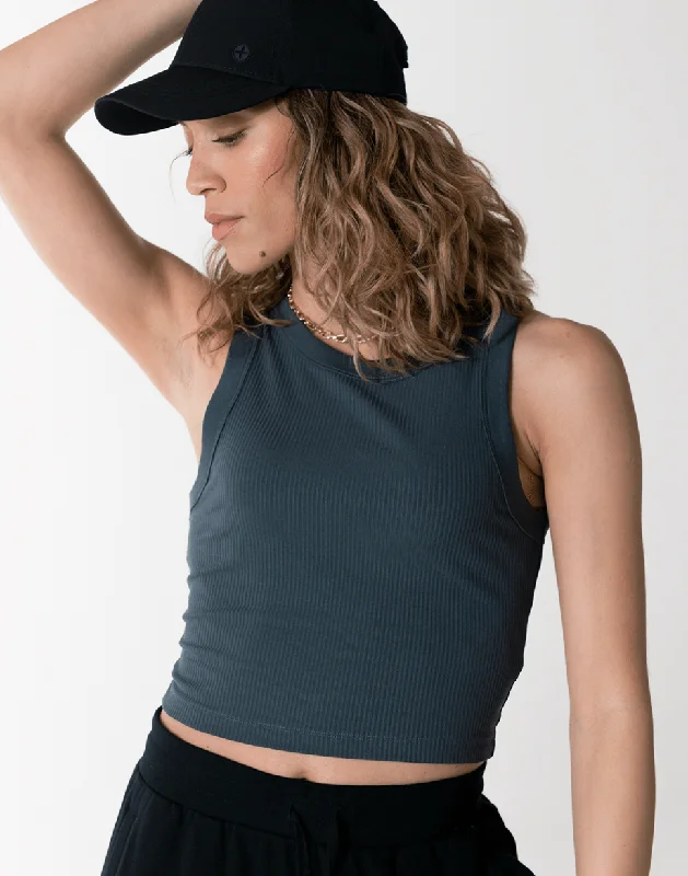 Crazy Price Slashing Ribbed Crop Vest in Orbit